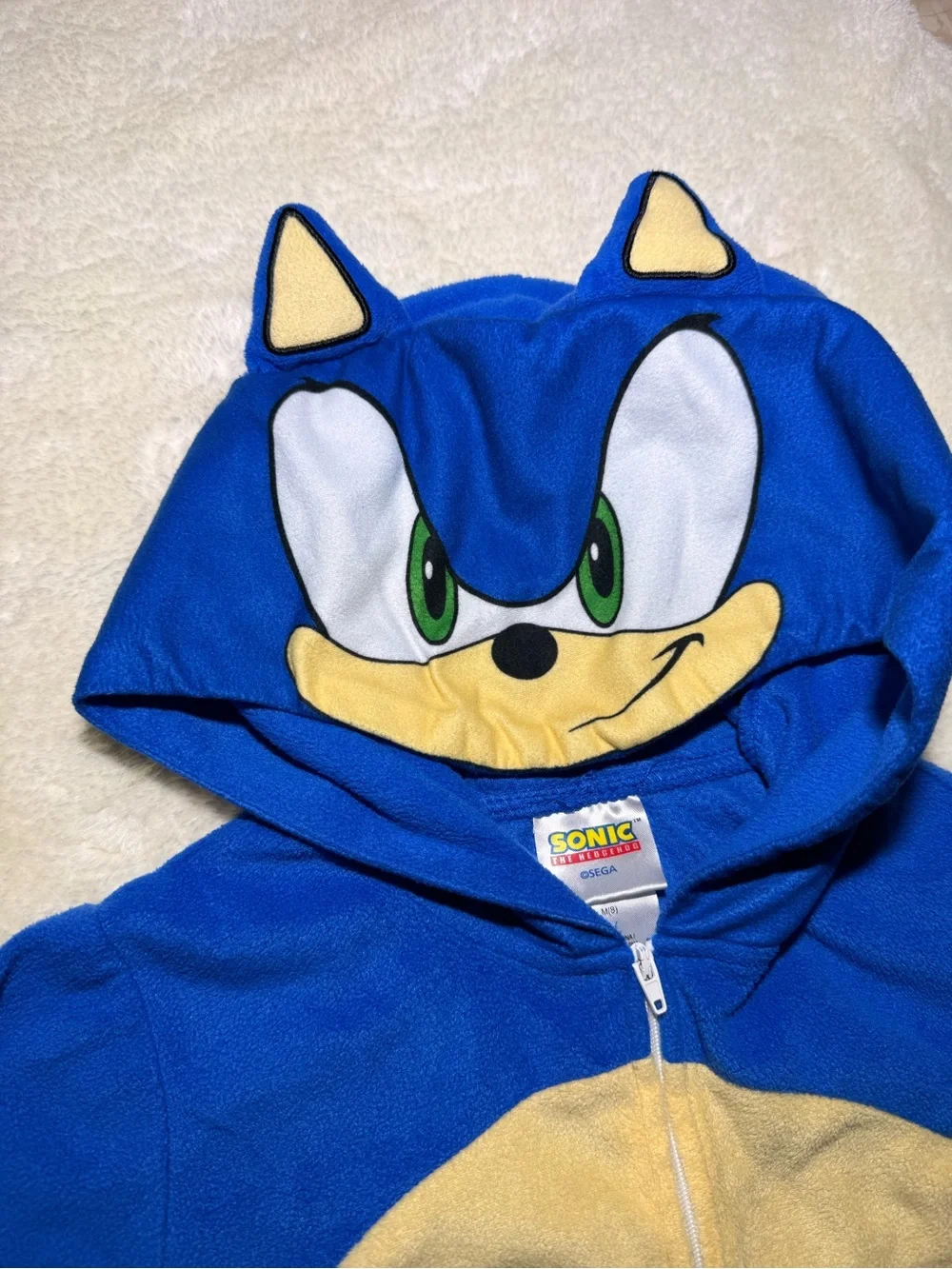 Boys Sonic the Hedgehog Union suit pajama hooded one piece costume blue M (8)